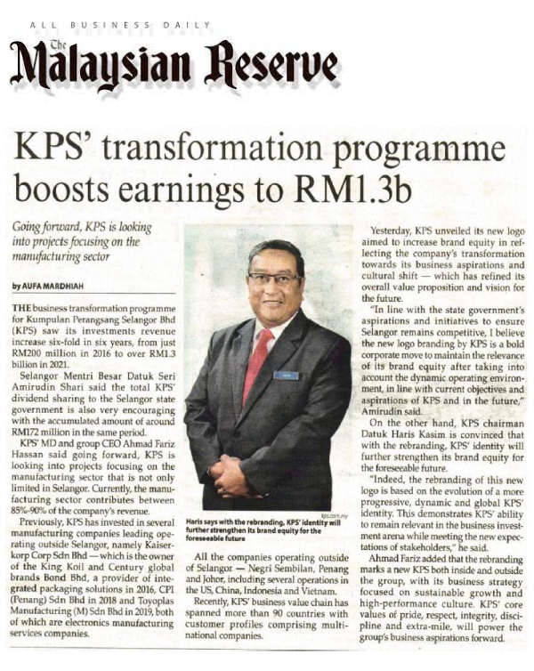 TMR KPS transformation programme boost earnings 1.3b 010322