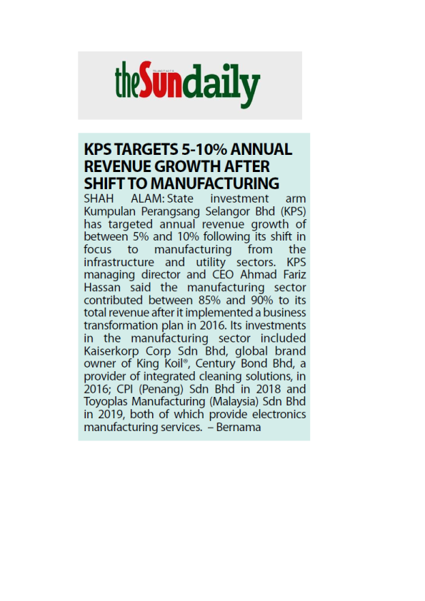 The Sun Daily KPS targets 5 10 annual revenue growth after switch to manufacturing 010322