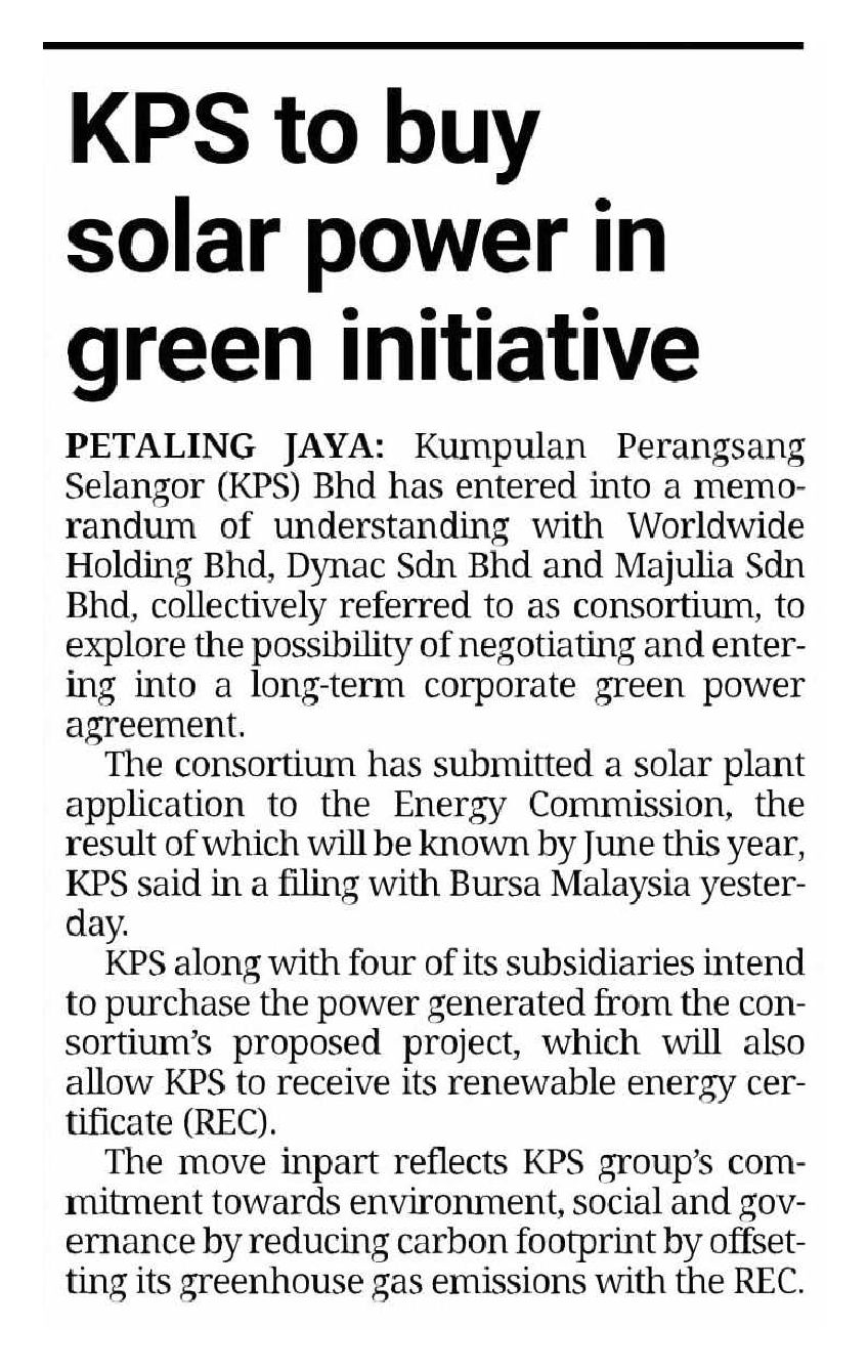 11March The Star KPS to buy solar power in green initiative