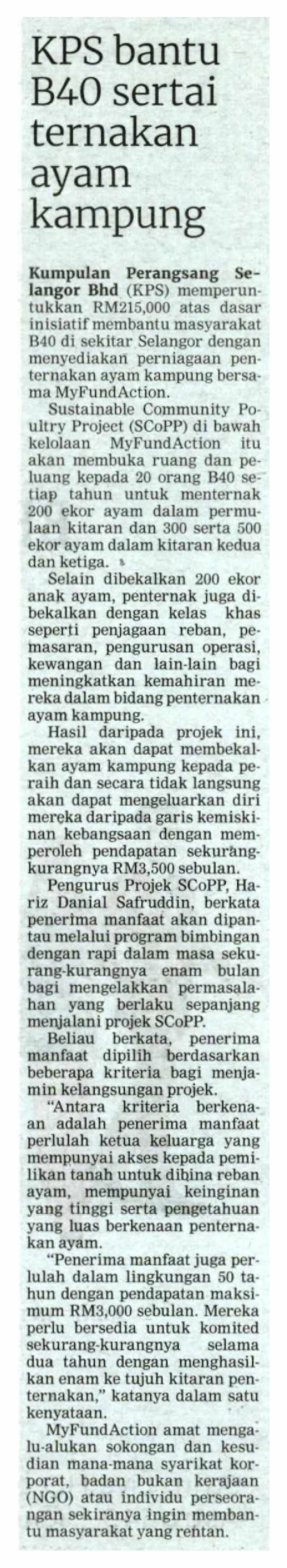 14March Berita Harian KPS bantu B40 sertai ternakan ayam kampung