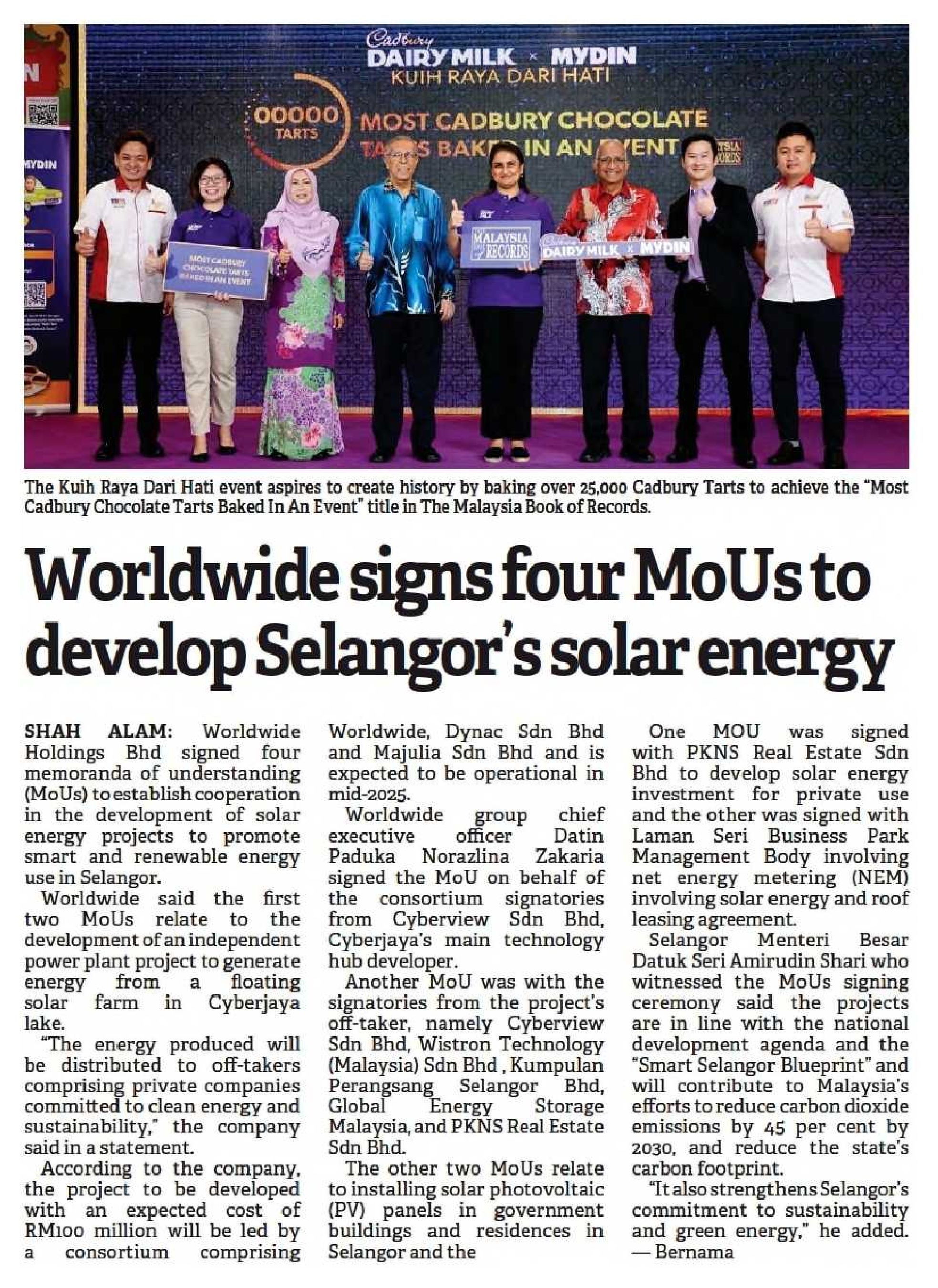 15March The Borneo Post Sabah Worldwide signs four MoUs to develop Selangor's solar energy