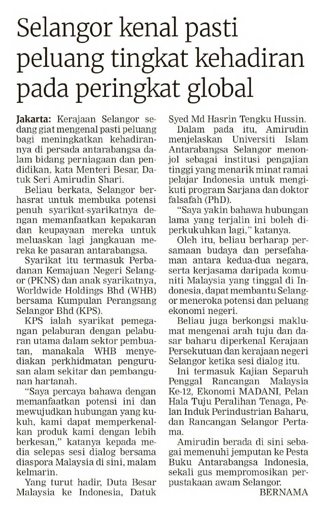 Selangor Kenal Pasti Peluang Tingkat Kehadiran Pada Peringkat Global Berita Harian 26Sept23