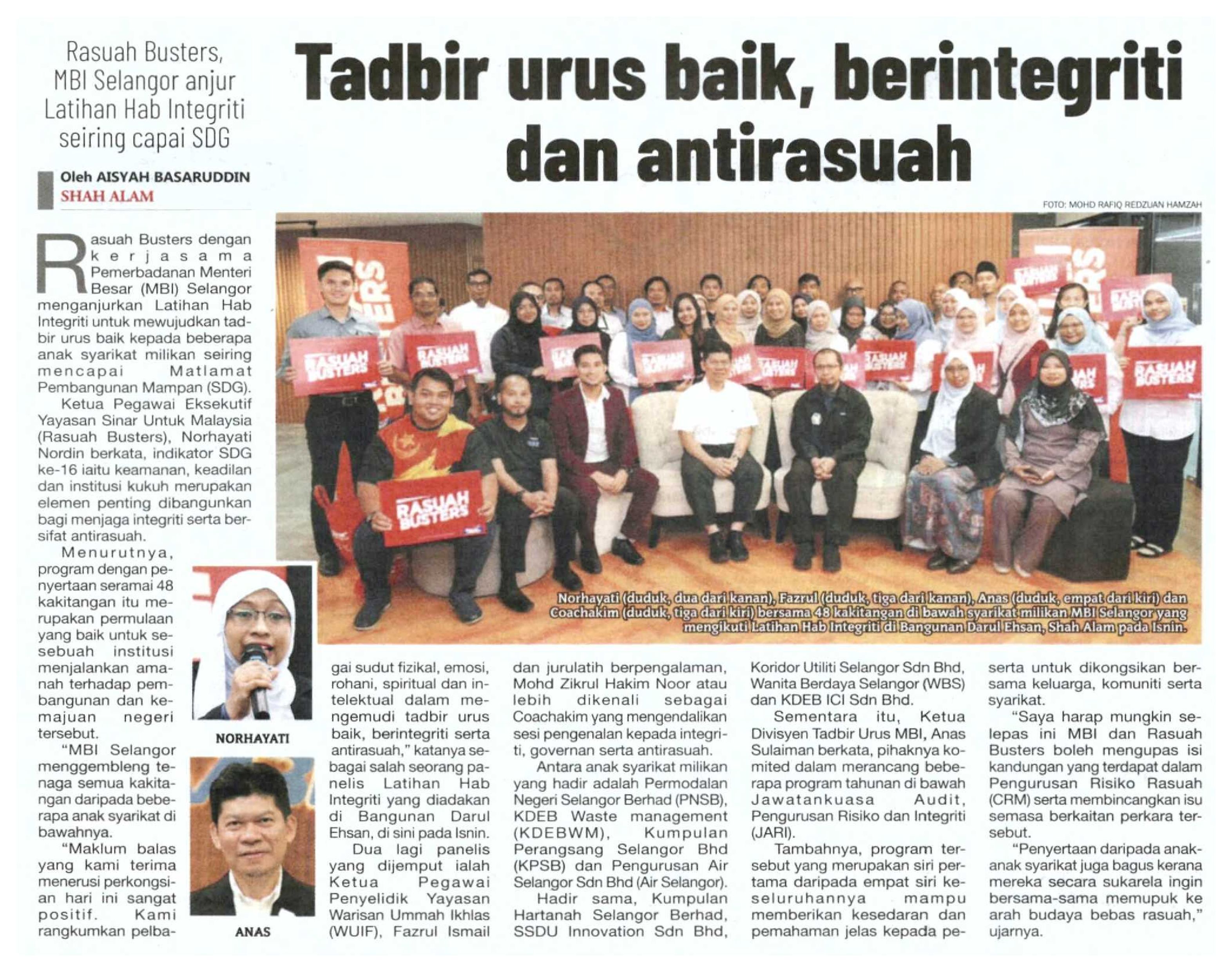 Tadbir Urus Baik Berintegriti Dan Antirasuah Sinar Harian 10Oct23